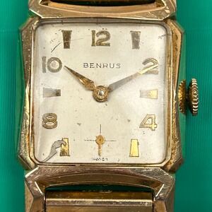 Vintage Benrus Square Face Gold Tone Mechanical Watch Speidel Band 10k RGR Bezel